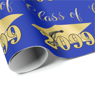 Graduation Royal Blue Metallic Gold Class Year Wrapping Paper