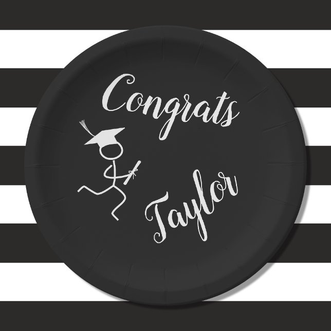 Graduation Runner © Running Grad Black White Plate (Depiction of Front of Paper Plate)