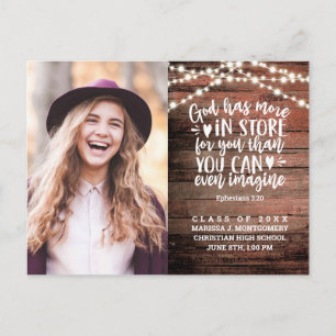 Graduation Rustic String Lights Photo Bible Verse Postcard
