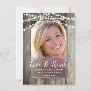 Graduation Rustic String Lights Photo Thank You Card
