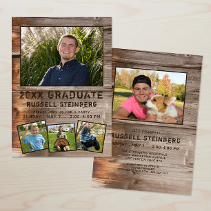 Graduation Rustic Wood 5 Photo Invitation