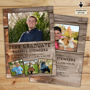 Graduation Rustic Wood 5 Photo Invitation