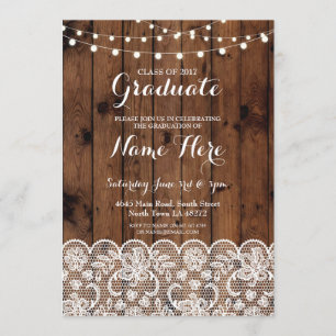 Graduation Rustic Wood Lace Lights Graduate Invite