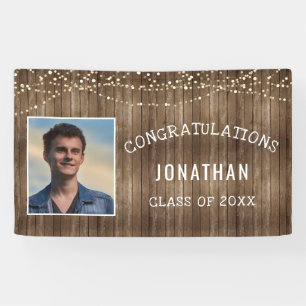 Graduation Rustic Wood String Lights Personalized Banner