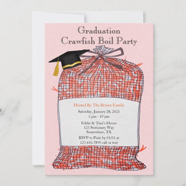 Graduation Sack Of Crawfish Boil Party Invitation (Front)
