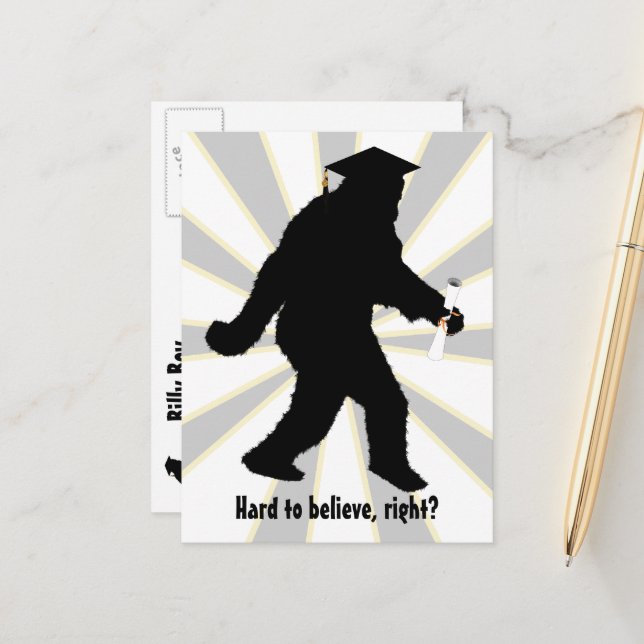 Graduation Sasquatch Announcement Postcard (Front/Back In Situ)