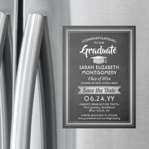 Graduation Save the Date Chalkboard Black & White Magnetic Invitation