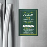 Graduation Save the Date Elegant Green Gold Yellow Magnetic Invitation<br><div class="desc">Share the joyful news of your upcoming graduation party with these elegant green, white and yellow gold save the date magnetic invitations. All text is simple to customise. Magnetic back makes them easy for family and friends to display. Design features handwritten style script calligraphy, and modern typography graduate name, class...</div>