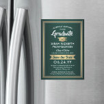 Graduation Save the Date Elegant Green White Gold Magnetic Invitation<br><div class="desc">Share the joyful news of your upcoming graduation party with these elegant green, white and faux gold foil save the date magnetic invitations. All text is simple to customise. Magnetic back makes them easy for family and friends to display. Design features gold faux metallic foil, handwritten style script calligraphy, and...</div>