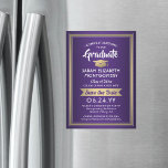 Graduation Save the Date Elegant Purple White Gold Magnetic Invitation<br><div class="desc">Share the joyful news of your upcoming graduation party with these elegant purple, white and faux gold foil save the date magnetic invitations. All text is simple to customise. Magnetic back makes them easy for family and friends to display. Design features gold faux metallic foil, handwritten style script calligraphy, and...</div>