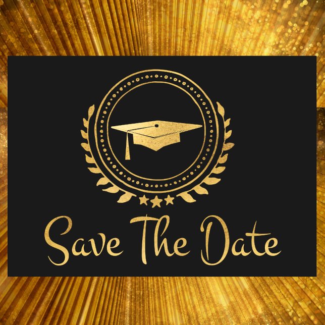 Graduation Save The Date Gold Emblem Grad Cap (Creator Uploaded)