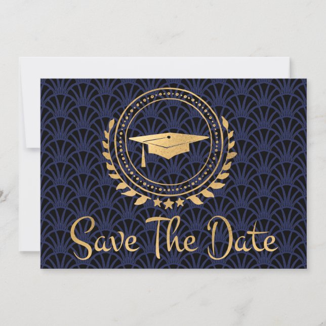 Graduation Save The Date Gold Grad Cap Art Deco (Front)