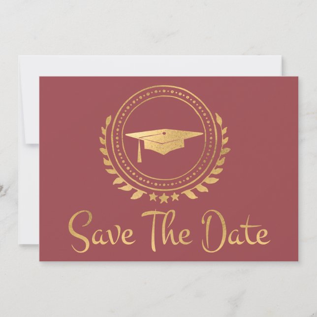 Graduation Save The Date Gold Grad Cap Pink (Front)