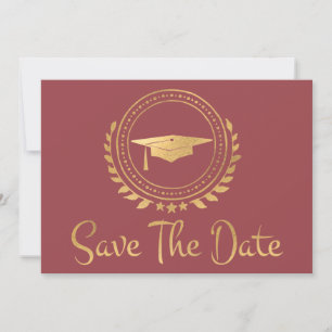 Graduation Save The Date Gold Grad Cap Pink