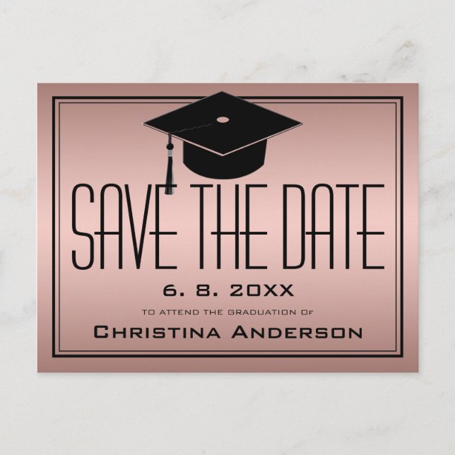Graduation Save the Date Grad Cap Rose Graduate Announcement Postcard (Front)
