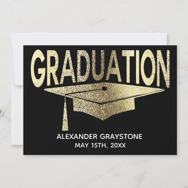 Graduation Save The Date Modern Faux Gold Black Invitation (Front)