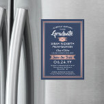 Graduation Save the Date Navy Blue Pink Rose Gold Magnetic Invitation<br><div class="desc">Share the joyful news of your upcoming graduation party with these elegant navy blue, white and pink save the date magnetic invitations. All text is simple to customise. Magnetic back makes them easy for family and friends to display. Design features rose gold faux metallic foil, handwritten style script calligraphy, and...</div>