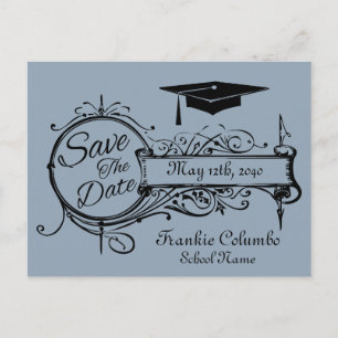Graduation Save The Date Postcard Blue Vintage