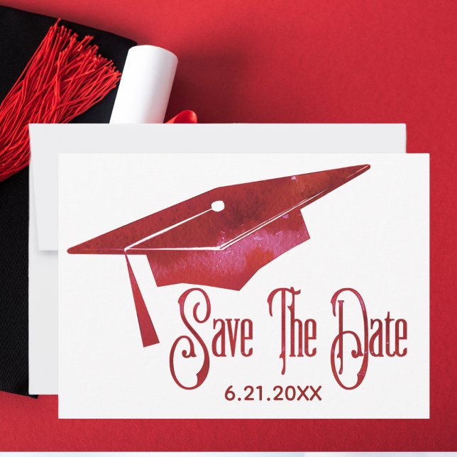 Graduation Save The Date Simple Modern Red Grad (Creator Uploaded)
