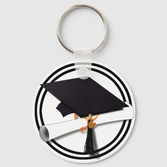 Graduation School Colors Black and White Key Ring (Front)