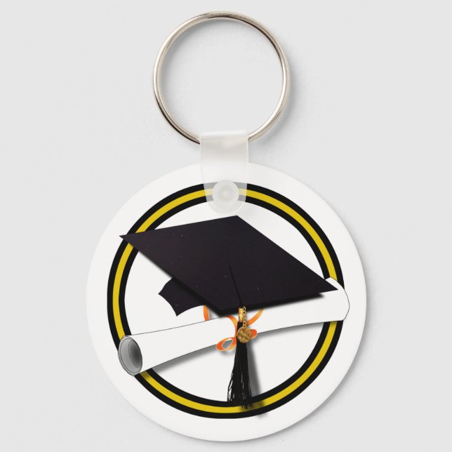 Graduation School Colors Gold And Black Key Ring (Front)