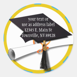Graduation School Colours Blue And Gold (ZOOM!) Classic Round Sticker
