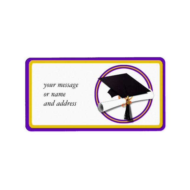 Graduation School Colours Purple and Gold Label (Front)