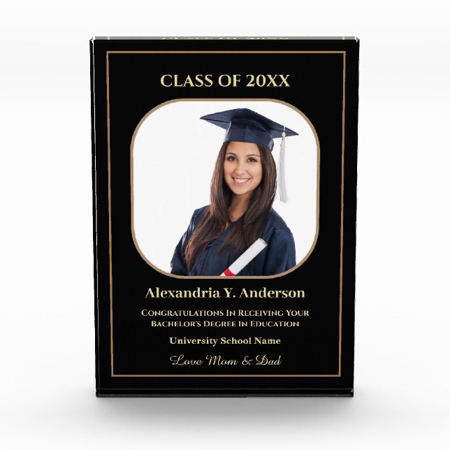 Graduation School Gold Modern Award Custom  Photo Block (Front)