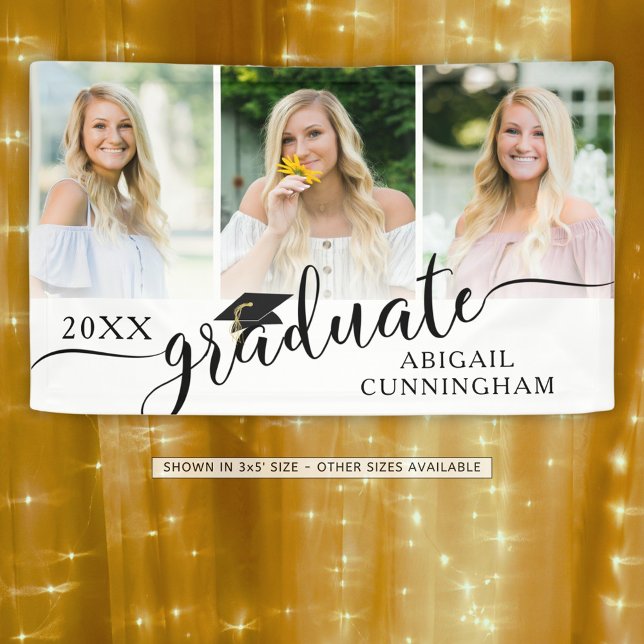 Graduation Script 3 Photo Collage Personalised Banner (Creator Uploaded)