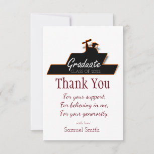 Graduation Script Burgundy and White Scroll Thank You Card
