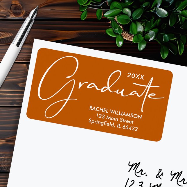 Graduation Script Burnt Orange Return Address Label (Graduation Script Burnt Orange Return Address Labels)