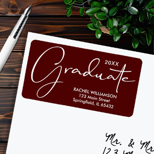 Graduation Script Dark Maroon Return Address Label