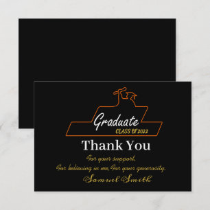 Graduation Script Gold & Black Class of Thank You Card