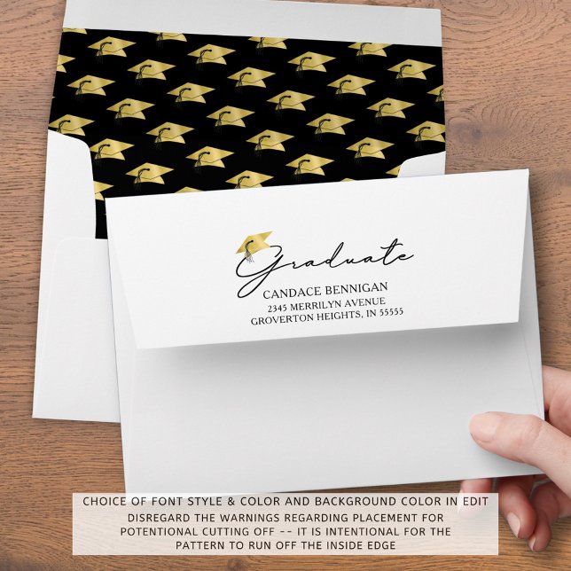 Graduation Script Graduate Black Gold Cap Pattern Envelope (Creator Uploaded)