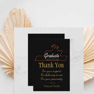 Graduation Script Handwriting Black & Gold Scroll Thank You Card