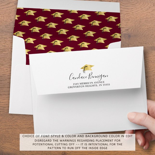 Graduation Script Maroon Gold Cap Pattern Envelope (Creator Uploaded)