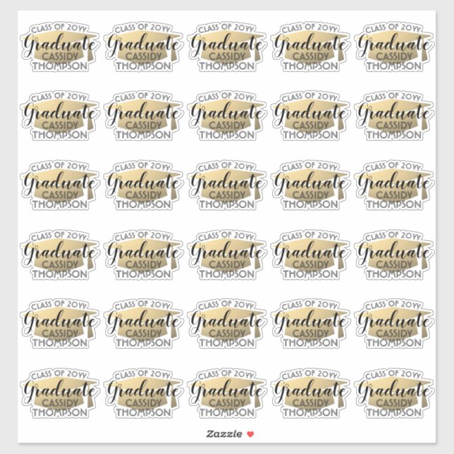 Graduation Script Modern Black and Gold Stickers (Sheet)