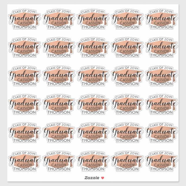 Graduation Script Modern Copper and Black Stickers (Sheet)