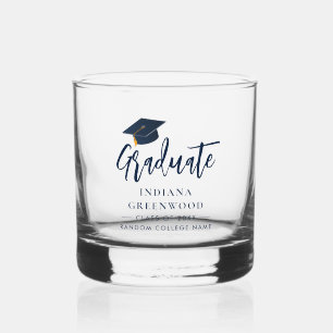Graduation Script Navy Blue Personalised Keepsake Whiskey Glass