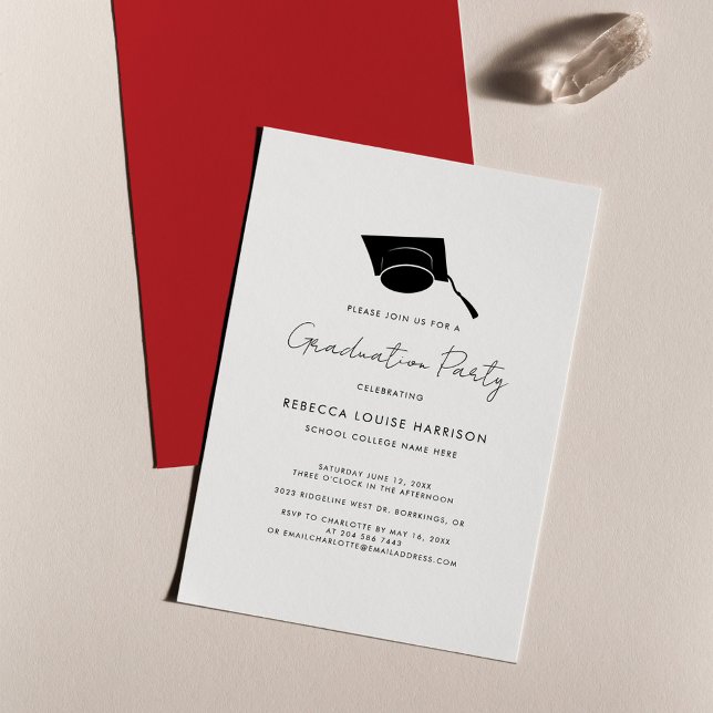 Graduation Script Red Elegant Grad 2024 Party Invitation (Graduation 2024 Party Grad Cap Red Invitation)