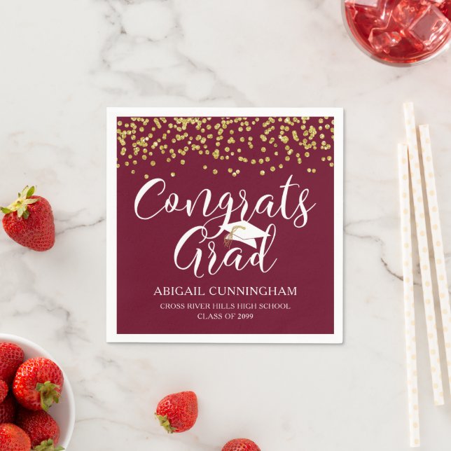 Graduation Script Typography CONGRATS GRAD Maroon Napkin (Insitu)
