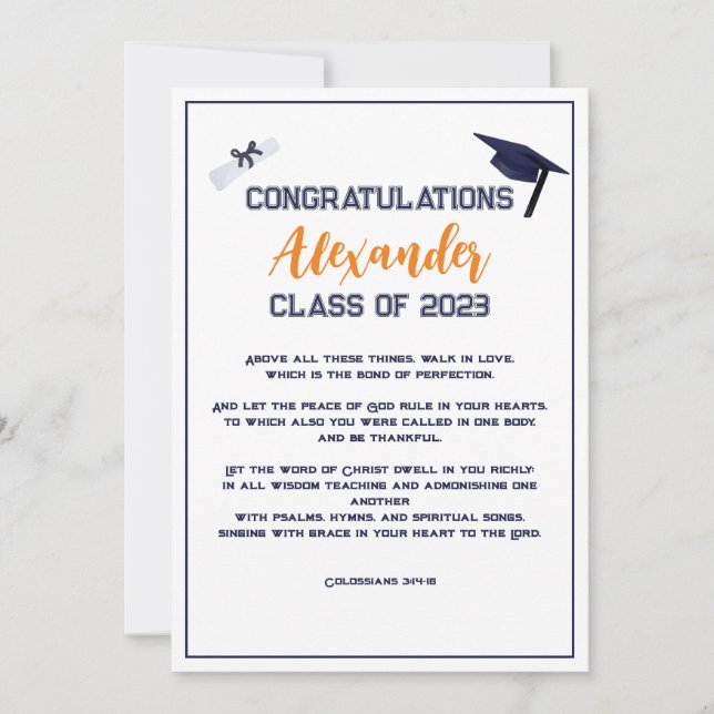 Graduation Scripture Orange Greeting Card (Front)