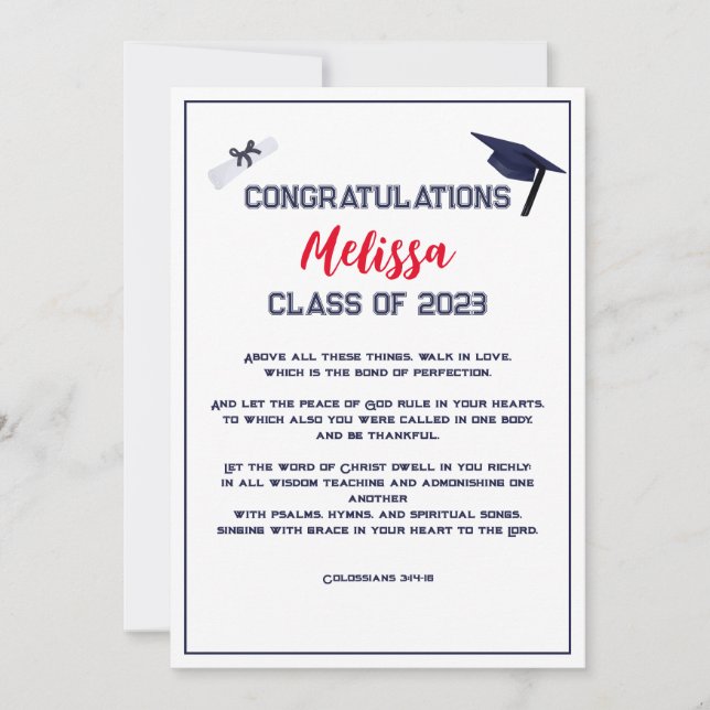 Graduation Scripture Red Greeting Card (Front)
