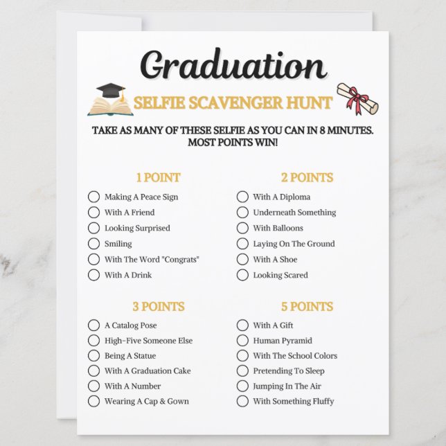 Graduation Selfie Scavenger Hunt Game (Front)