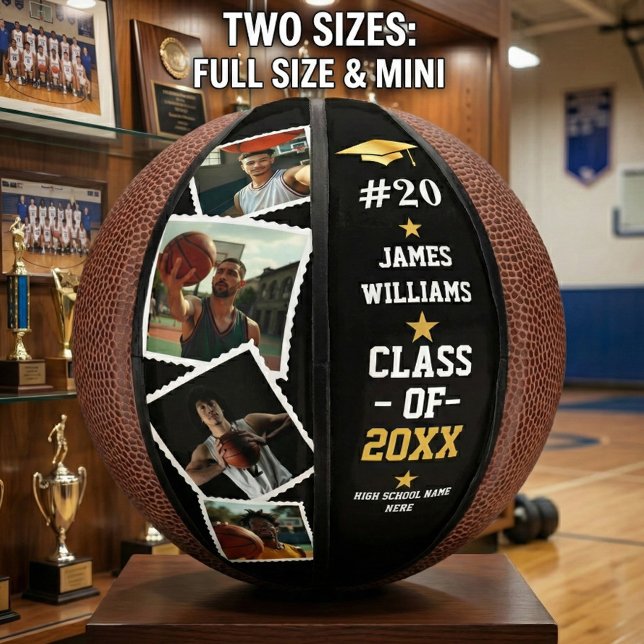 Graduation Senior Custom Name, Number & 4 Photos Mini Basketball (Creator Uploaded)