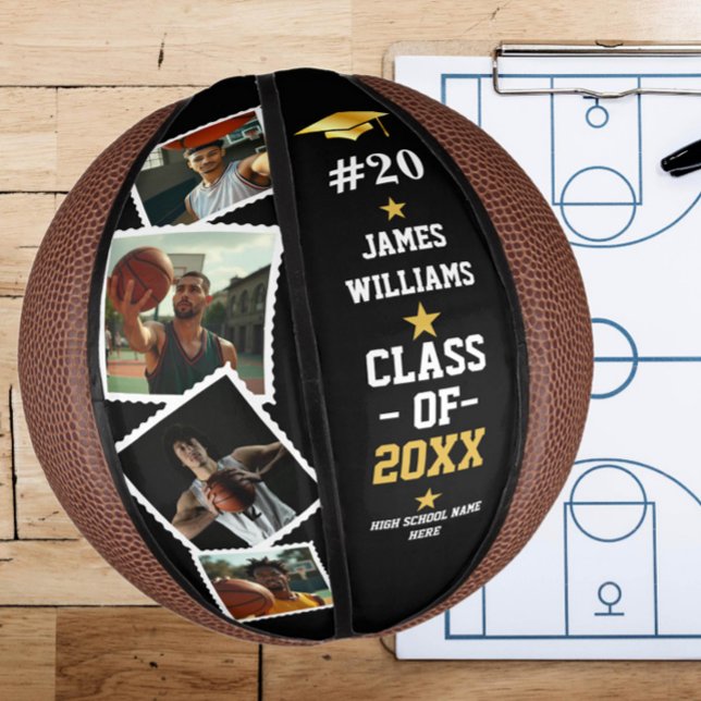 Graduation Senior Custom Name, Number & 4 Photos Mini Basketball (Creator Uploaded)
