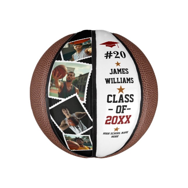Graduation Senior Custom Name, Number & 4 Photos Mini Basketball (Vertical)