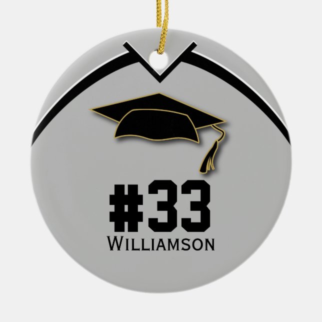 Graduation Senior Football Player Silver Grey Ceramic Ornament (Front)