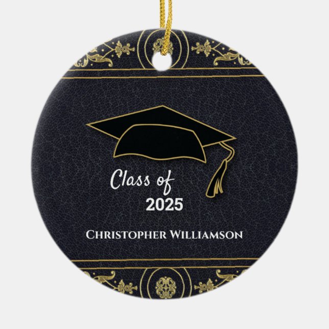 Graduation Senior Year Elegant Black Gold Ceramic Ornament (Front)