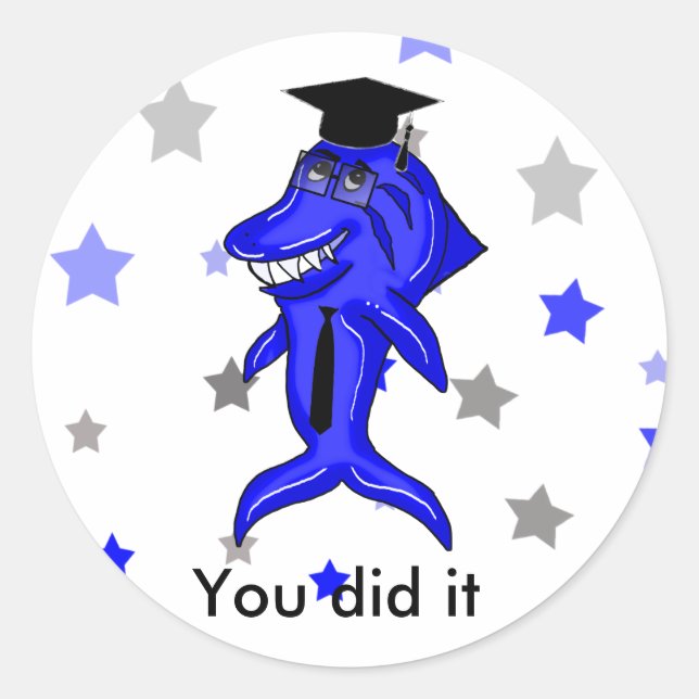 Graduation shark with tie illstration classic round sticker (Front)